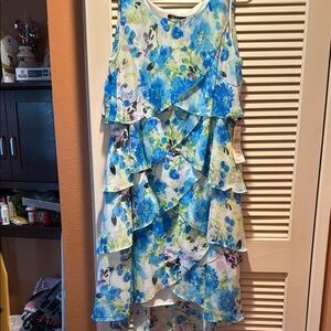 SL Fashions Blue Asymmetrical Ruffled Dress